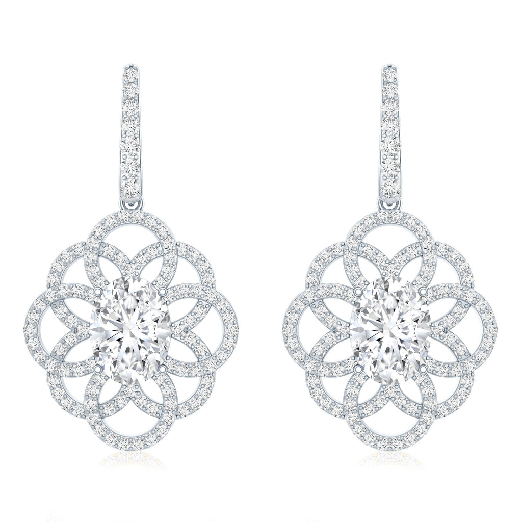 Certified 2.58 Carat Oval Cubic Zirconia Statement Flower Earrings for Women