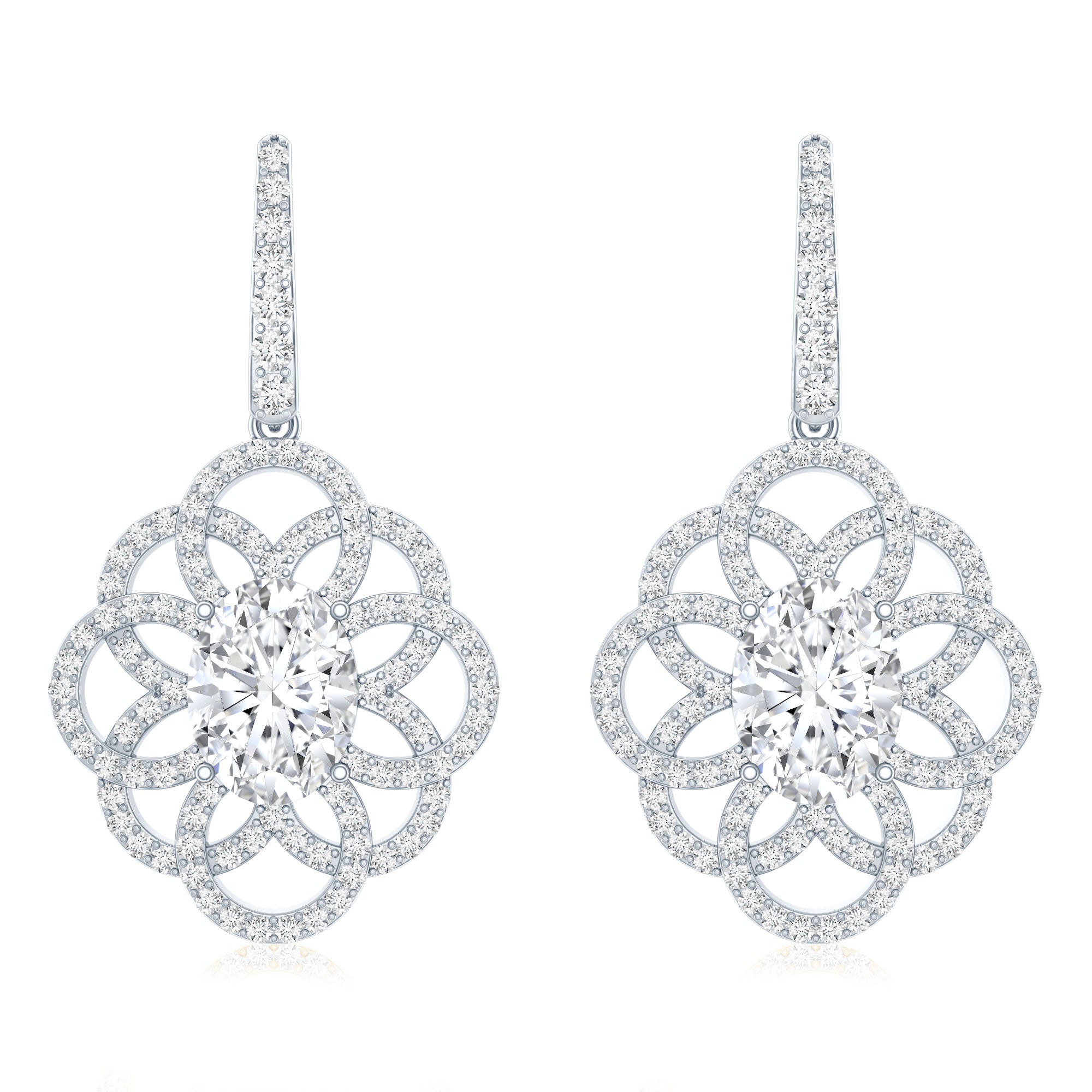 Certified 2.58 Carat Oval Cubic Zirconia Statement Flower Earrings for Women