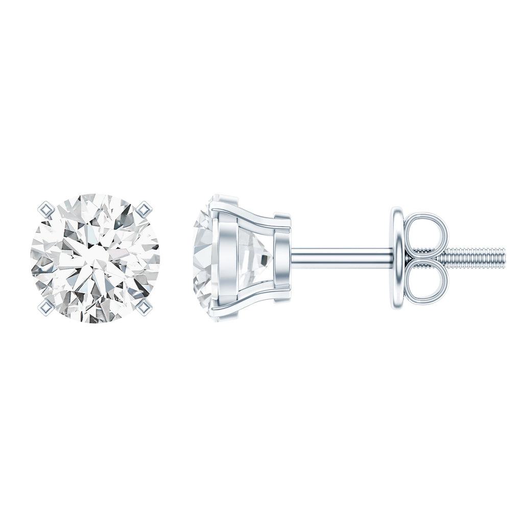 Certified One Carat Cubic Zirconia Solitaire Stud Earrings in Silver