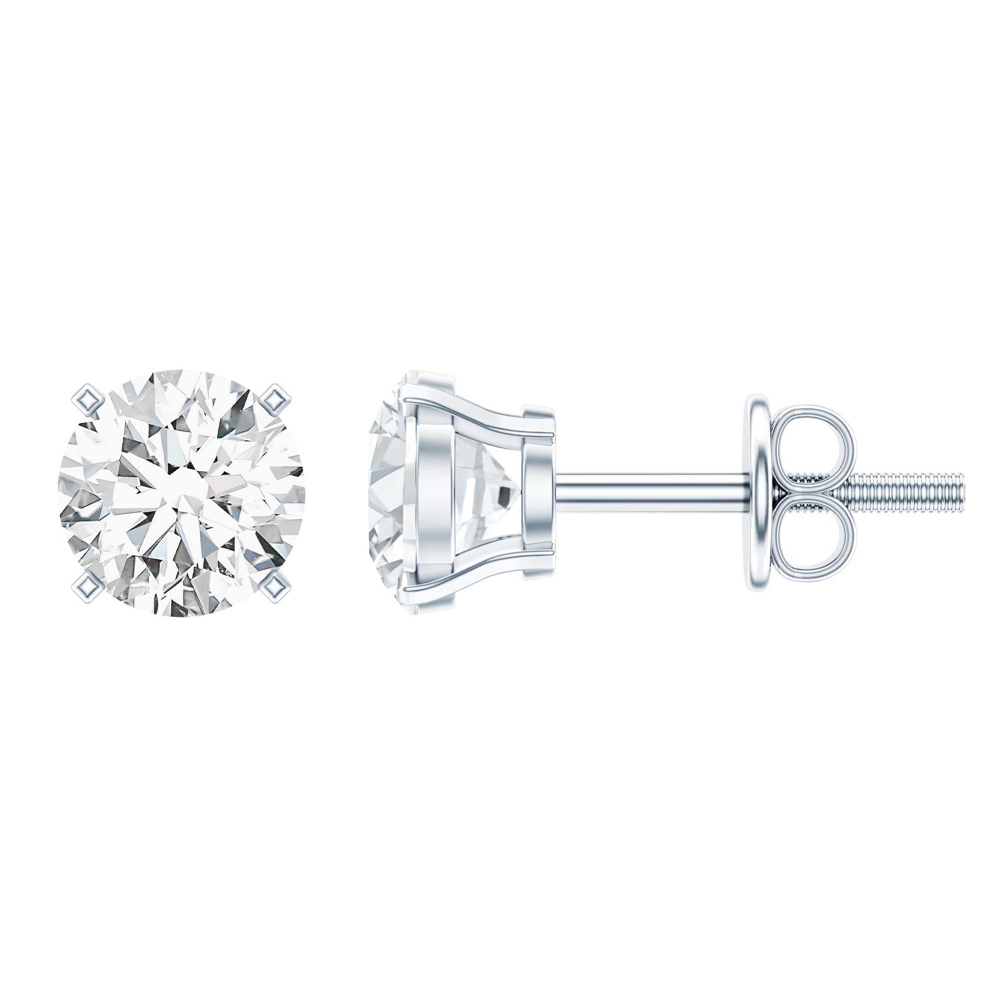 Certified One Carat Cubic Zirconia Solitaire Stud Earrings in Silver