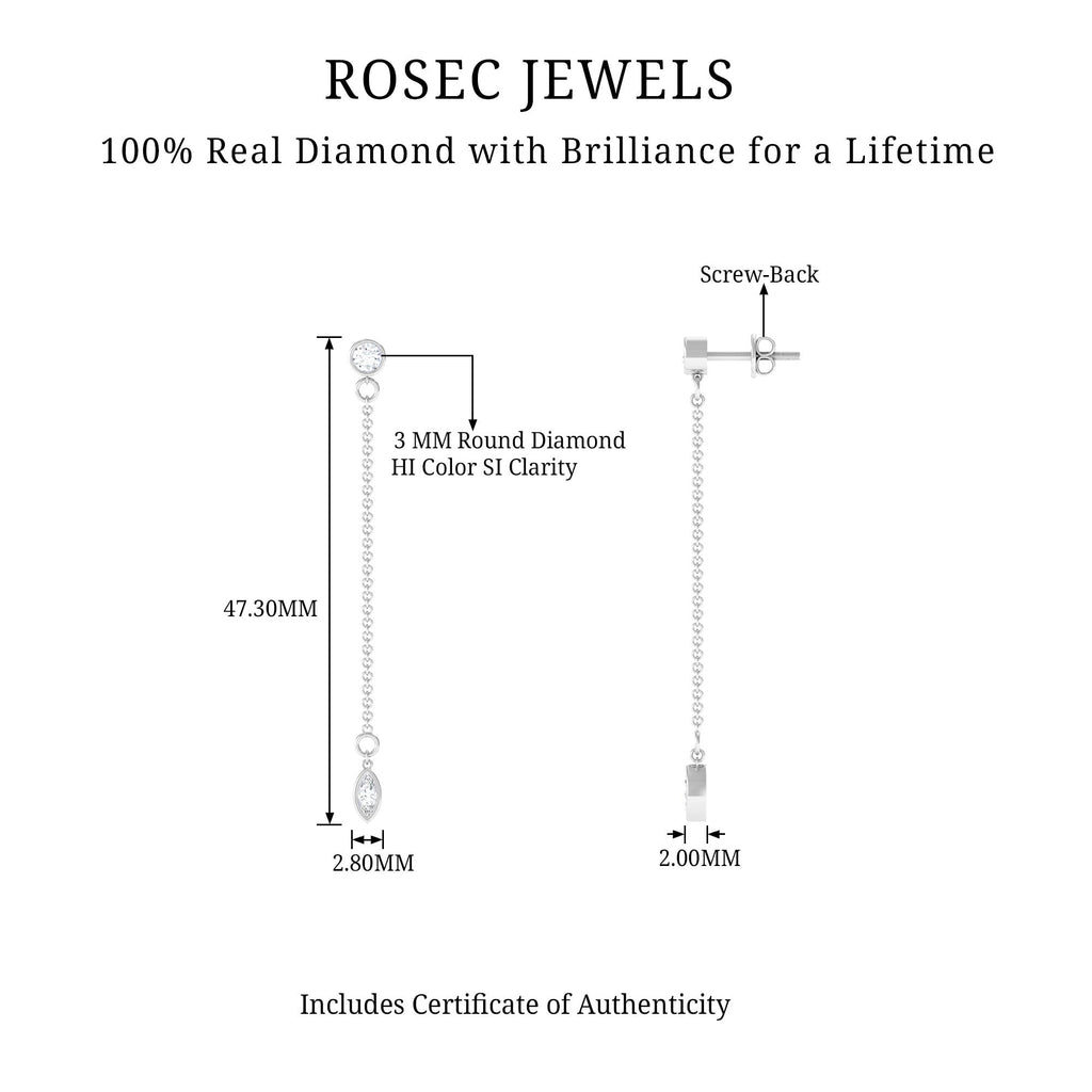 Certified Diamond Dangle Chain Earrings in Bezel Setting