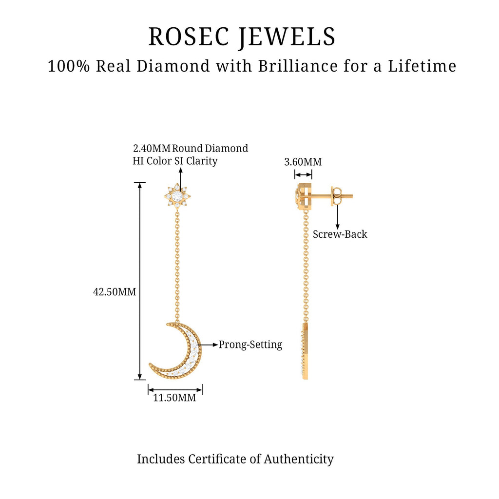 Certified Diamond Star and Moon Chain Earrings