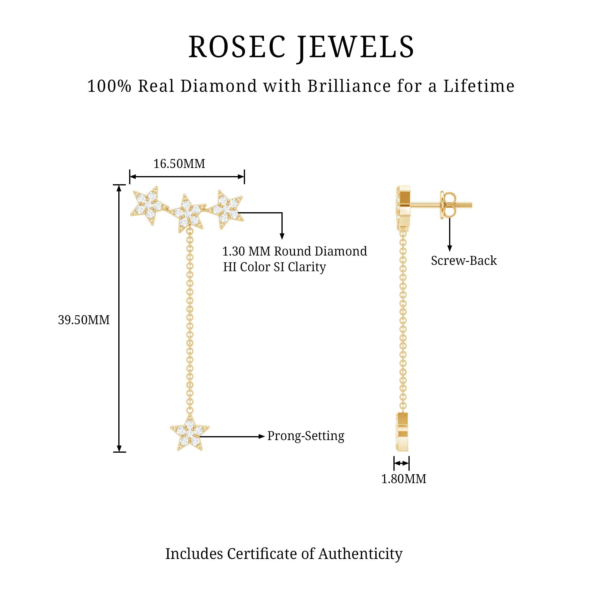Natural Diamond Star Dangle Earrings
