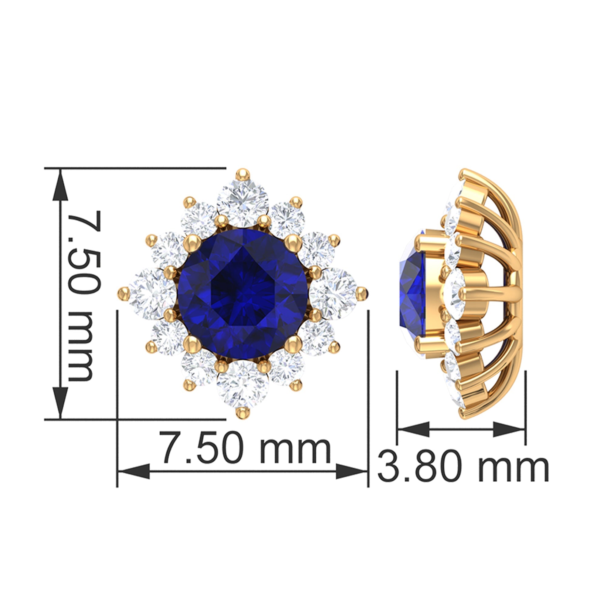 Genuine 0.8 Carat Blue Sapphire Stud Earrings with Diamond Halo