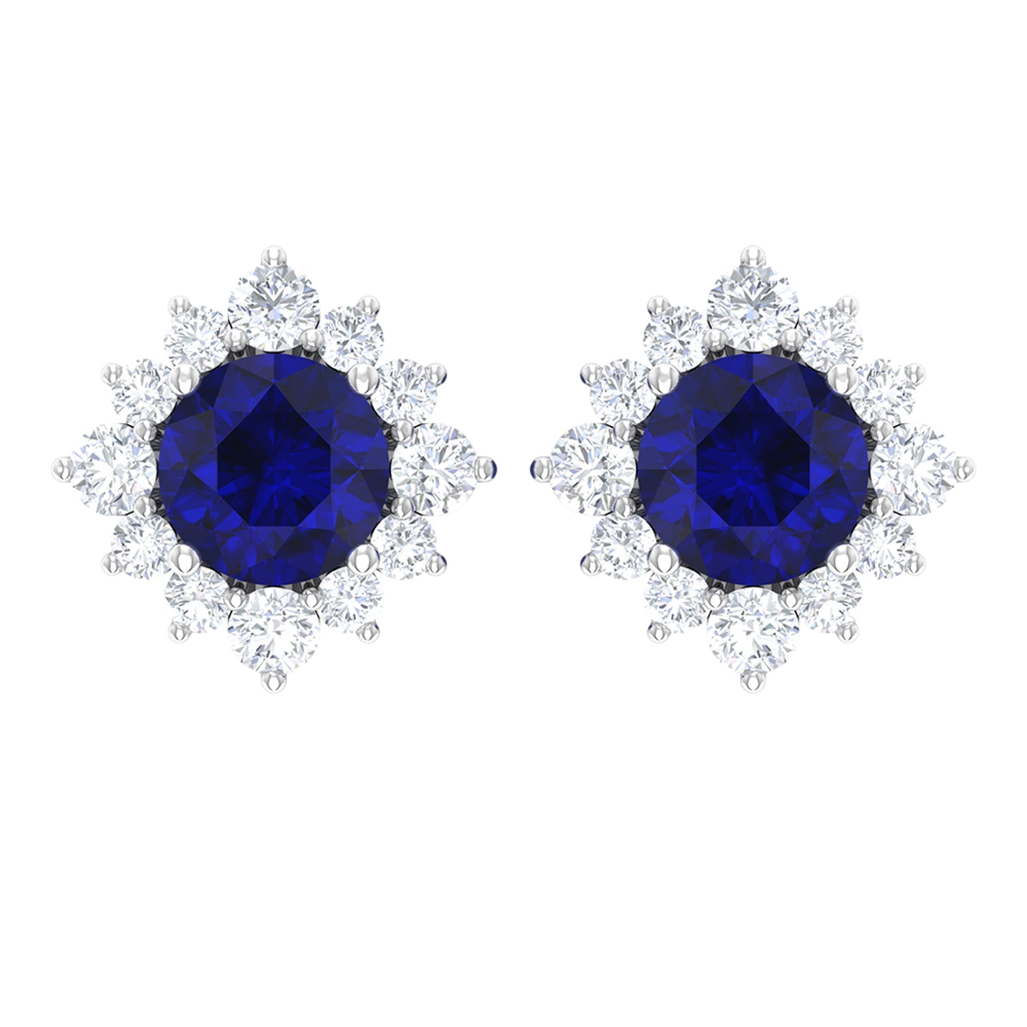 Genuine 0.8 Carat Blue Sapphire Stud Earrings with Diamond Halo