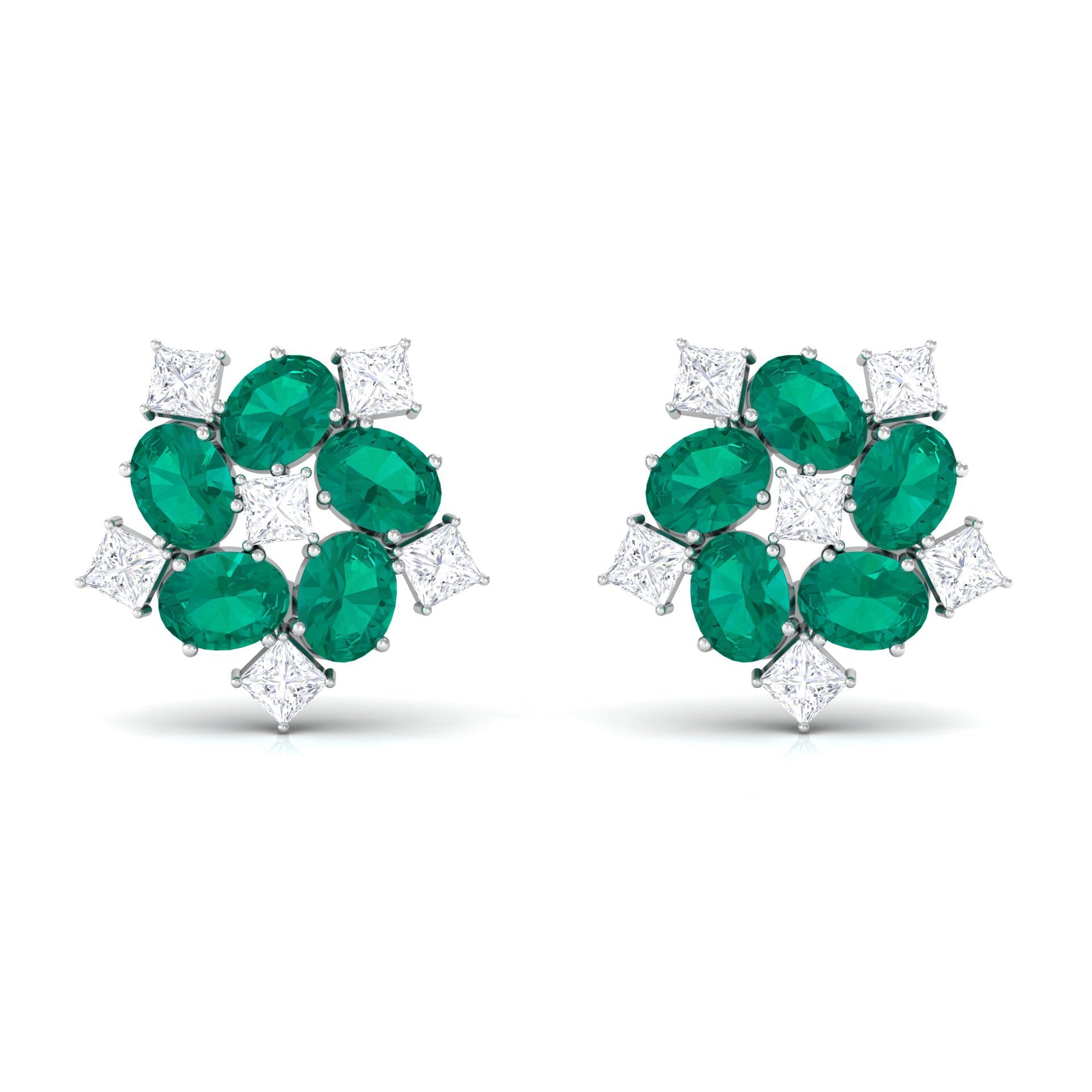 Certified Emerald and Moissanite Wedding Stud Earrings