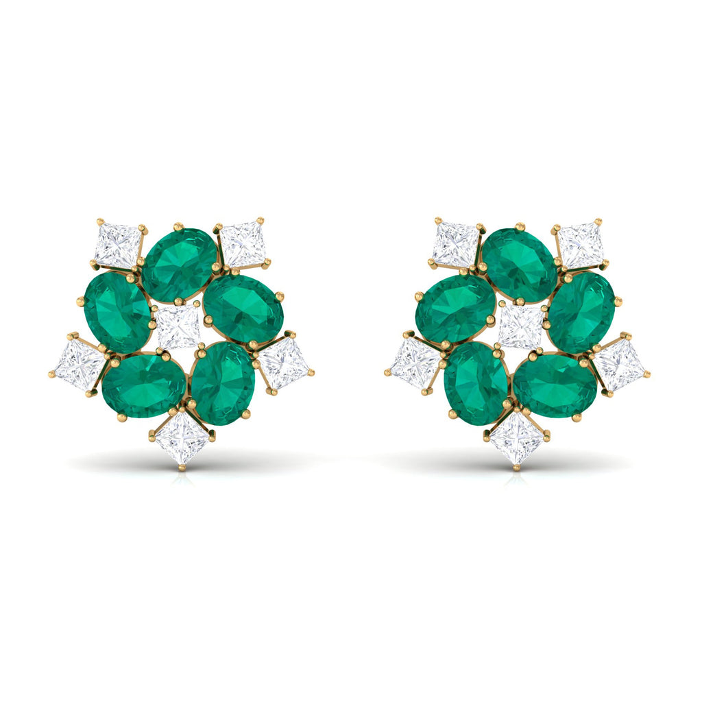 Certified Emerald and Moissanite Wedding Stud Earrings