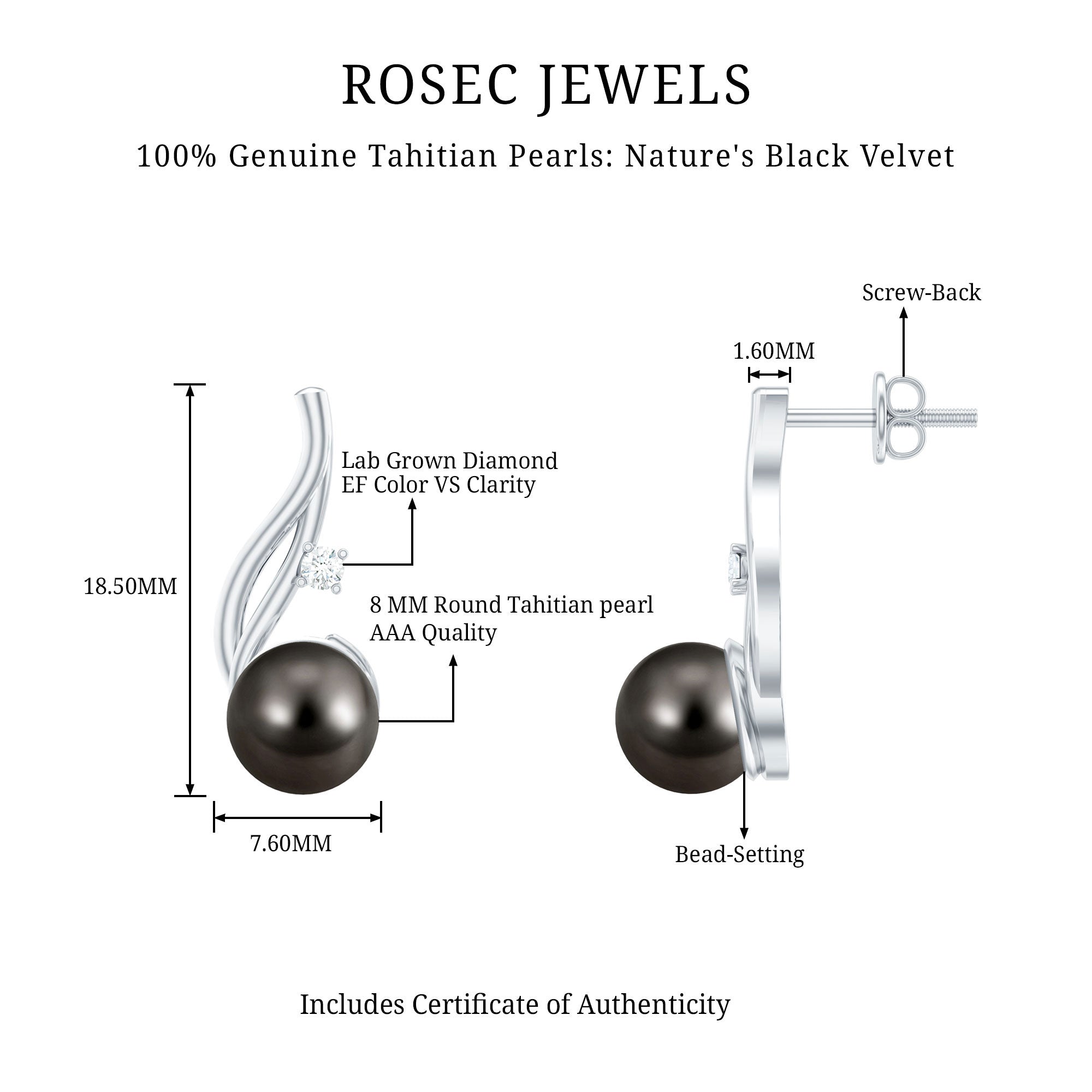 15 CT Solitaire Tahitian Black Pearl Drop Earrings for Women