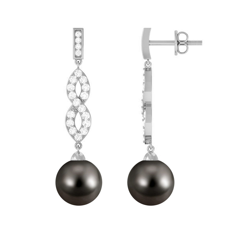Cultured 16 Carat Tahitian Pearl Dangle Earrings with Diamond Infinity Knot