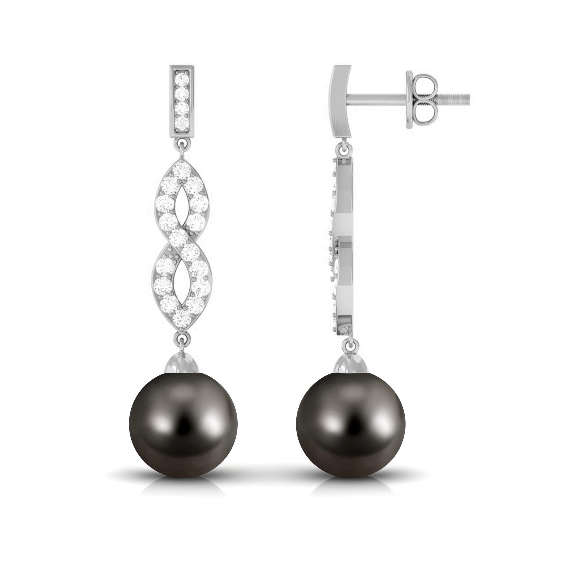 Cultured 16 Carat Tahitian Pearl Dangle Earrings with Diamond Infinity Knot