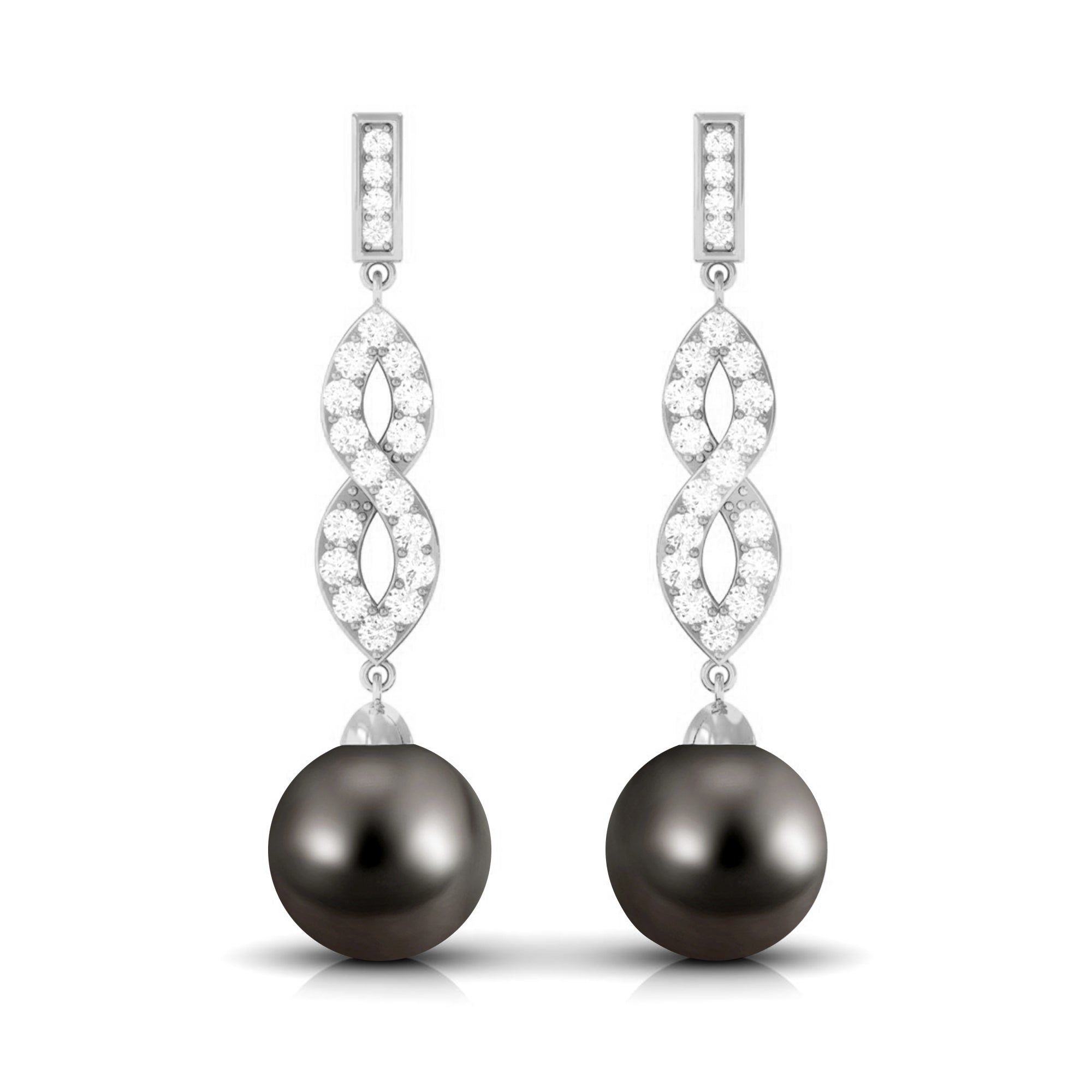 Cultured 16 Carat Tahitian Pearl Dangle Earrings with Diamond Infinity Knot