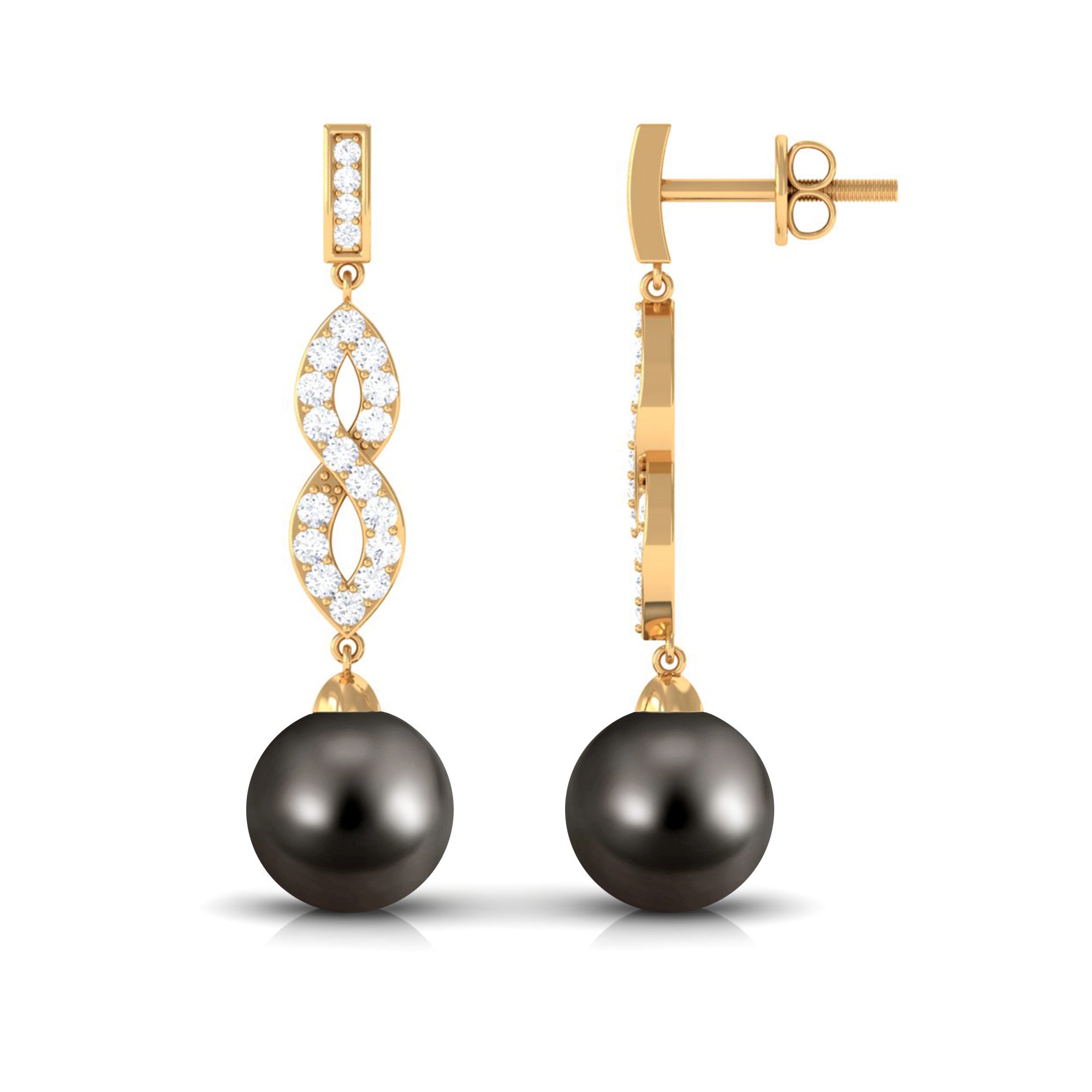 Cultured 16 Carat Tahitian Pearl Dangle Earrings with Diamond Infinity Knot