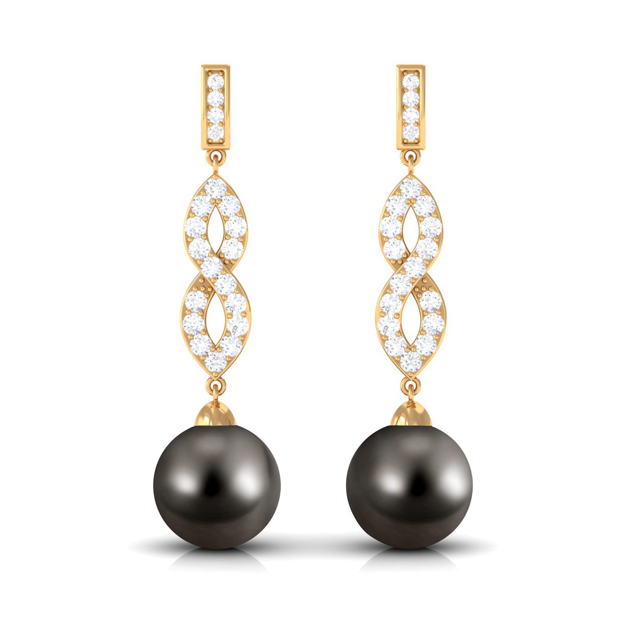 Cultured 16 Carat Tahitian Pearl Dangle Earrings with Diamond Infinity Knot
