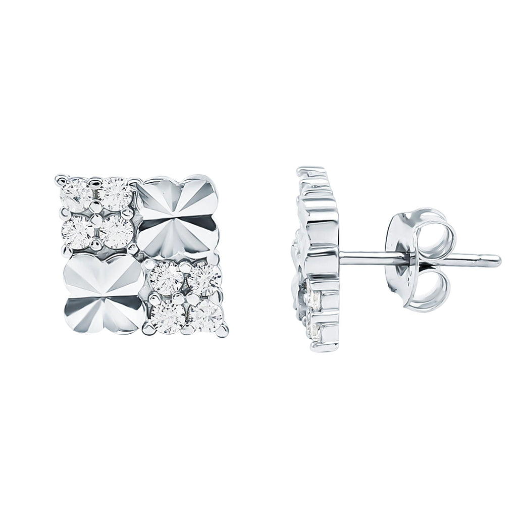 Certified Cubic Zirconia Square Stud Earrings in Silver
