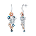 Certified Multi Gemstone Flower Dangle Earrings in Sterling Silver
