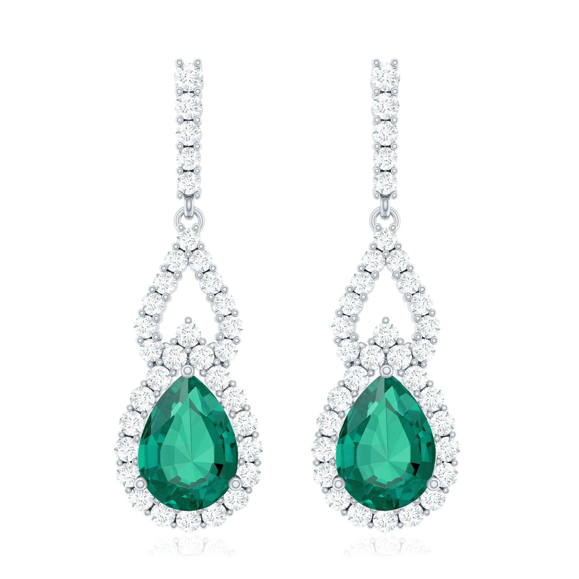 Lab Grown Emerald Vintage Style Earrings with Diamond
