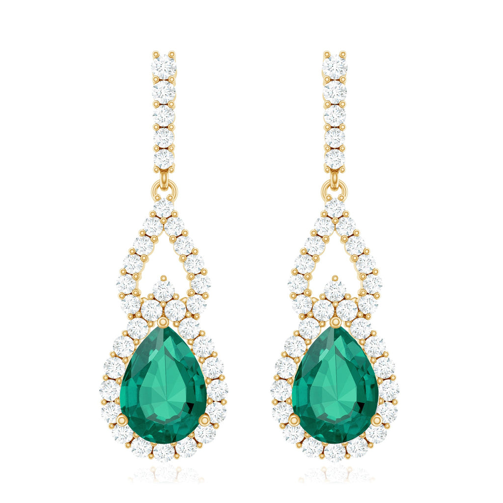 Lab Grown Emerald Vintage Style Earrings with Diamond