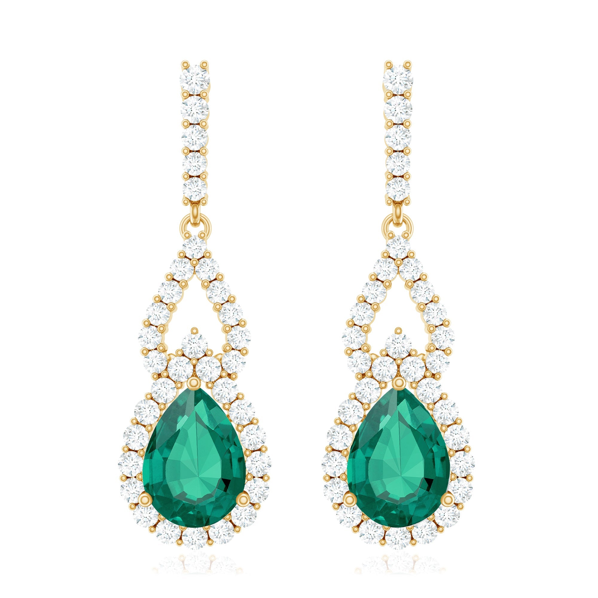 Lab Grown Emerald Vintage Style Earrings with Diamond
