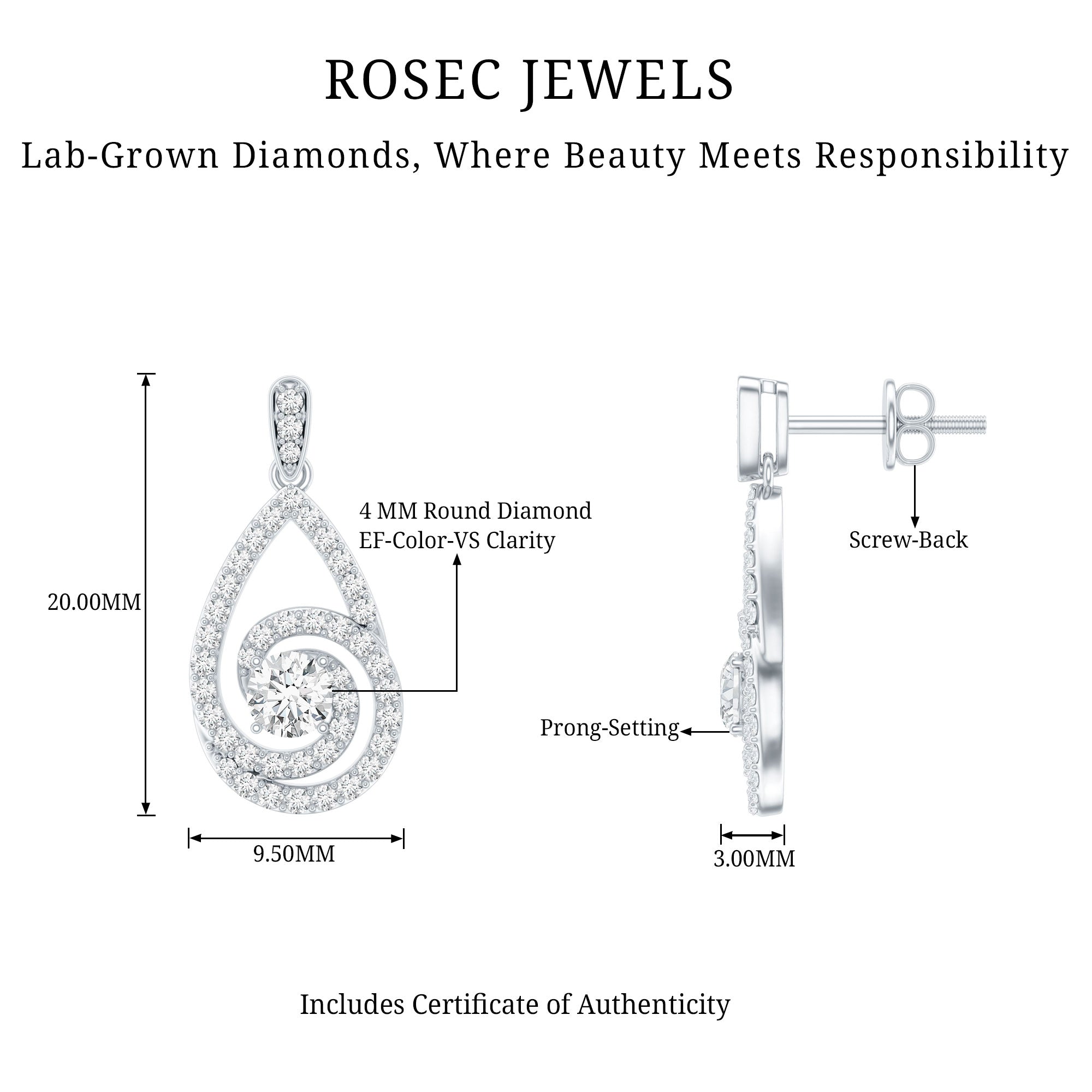 Lab Grown Diamond Swirl Earrings With Screw Back