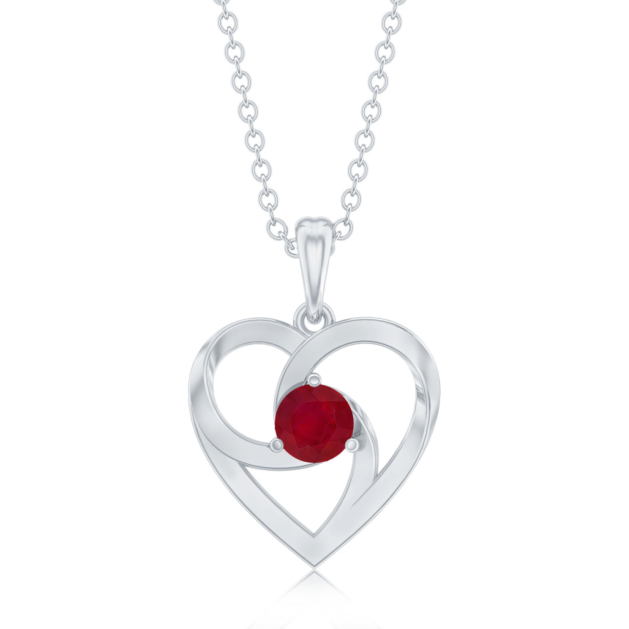 0.25 Carat Round Cut Solitaire Ruby Heart Pendant Necklace