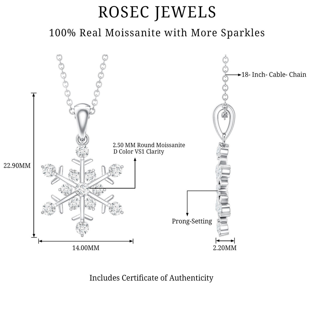 Certified Moissanite Snowflake Necklace Pendant for Women