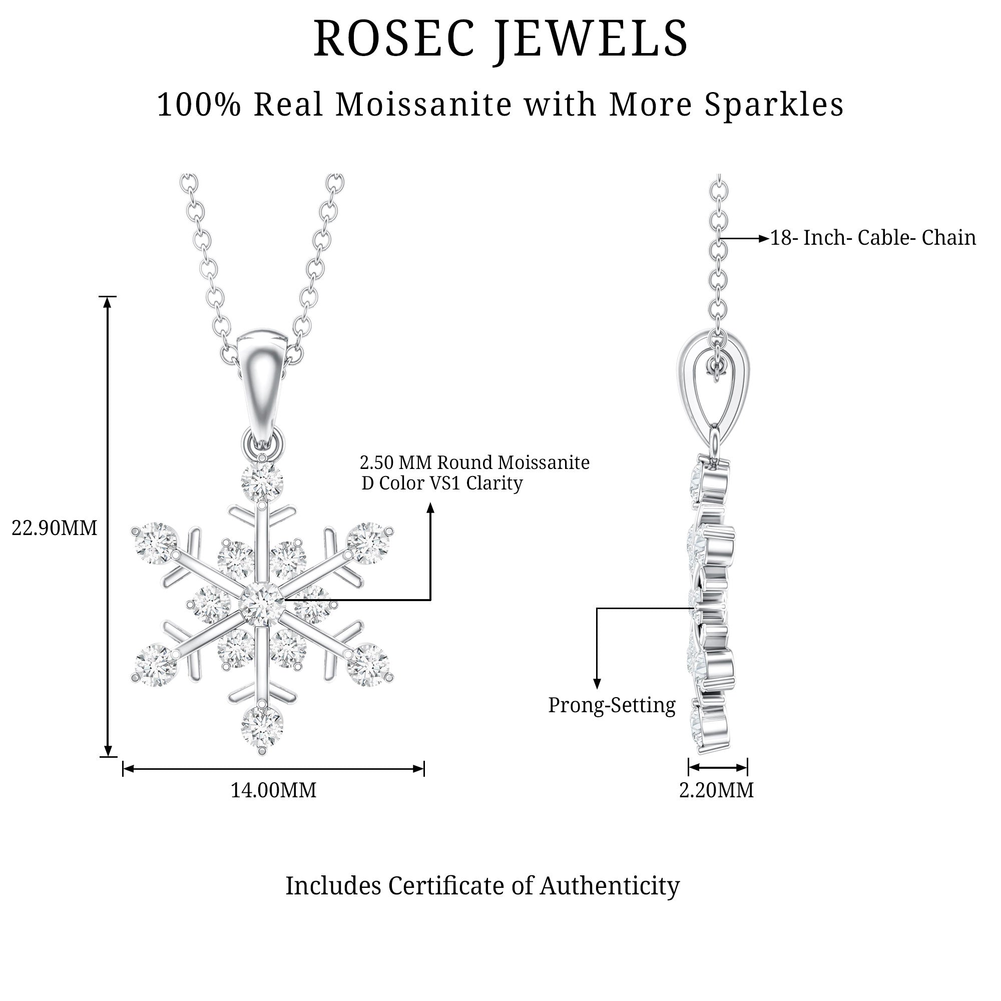 Certified Moissanite Snowflake Necklace Pendant for Women