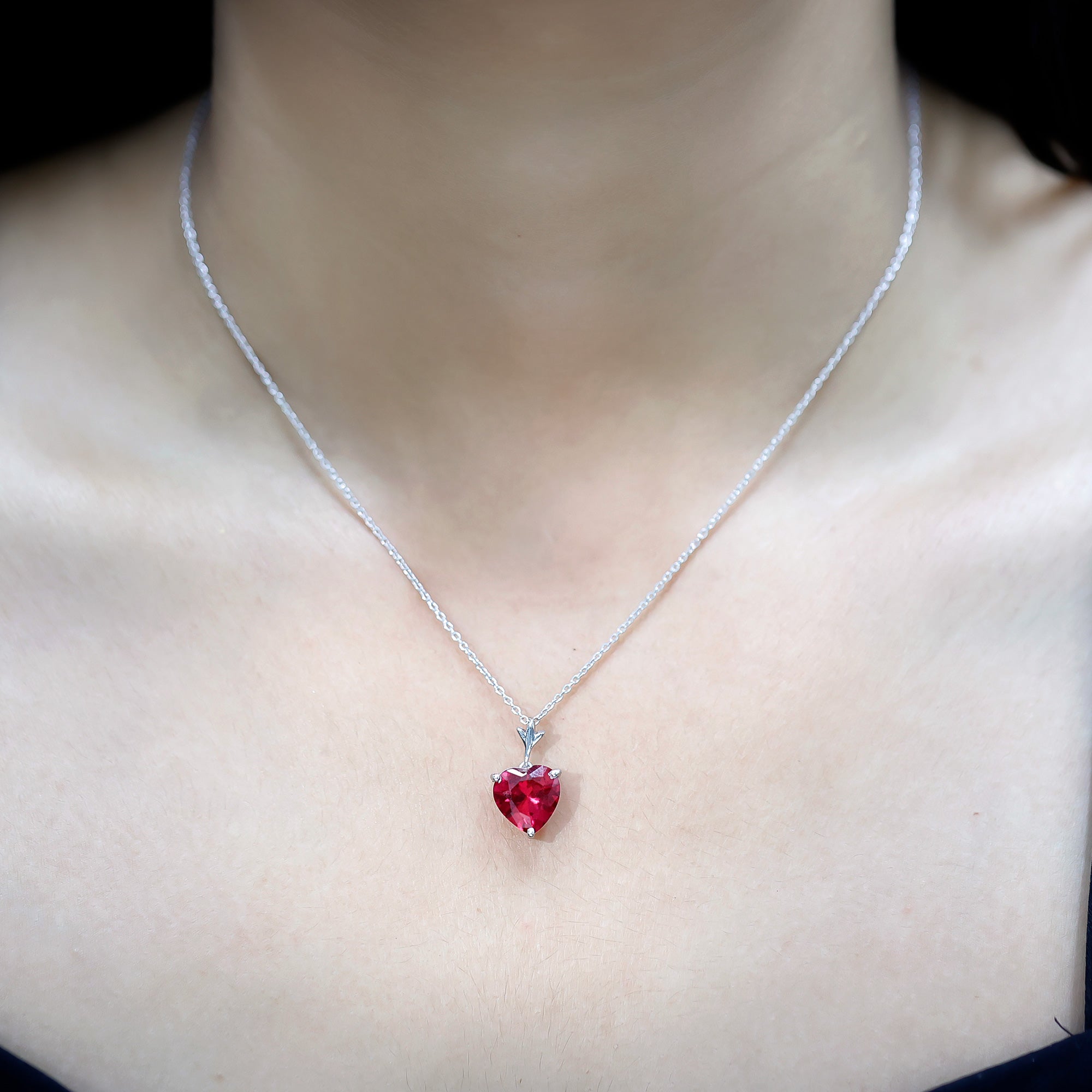 3.5 Carat Lab Grown Ruby Solitaire Heart Necklace