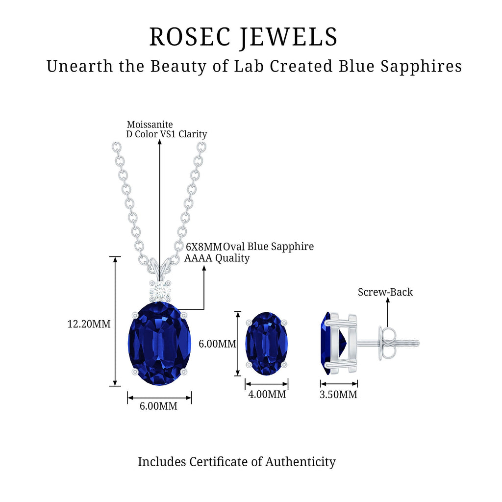 Sterling Silver Lab Grown Blue Sapphire Bridal Necklace and Earrings Set