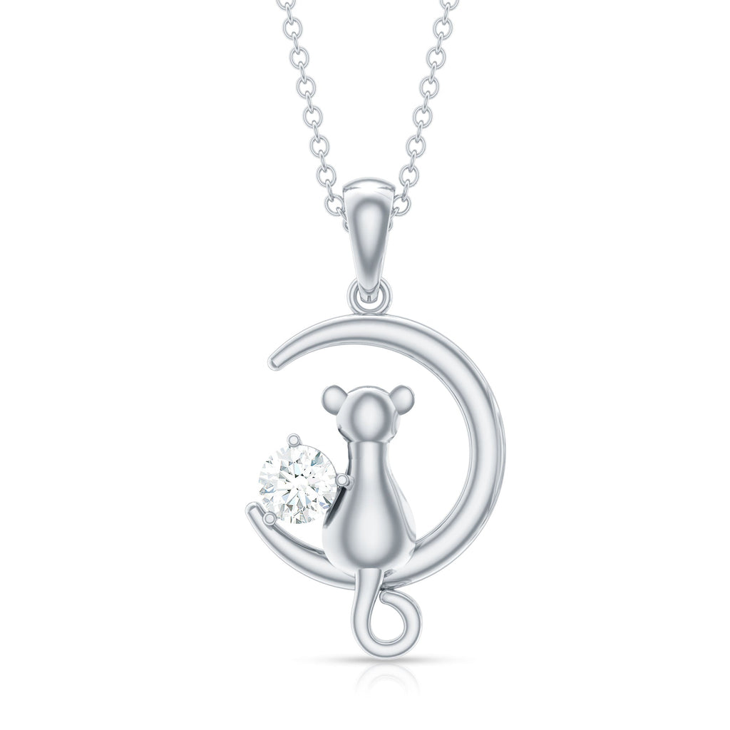 Certified Diamond Cat on Moon Necklace
