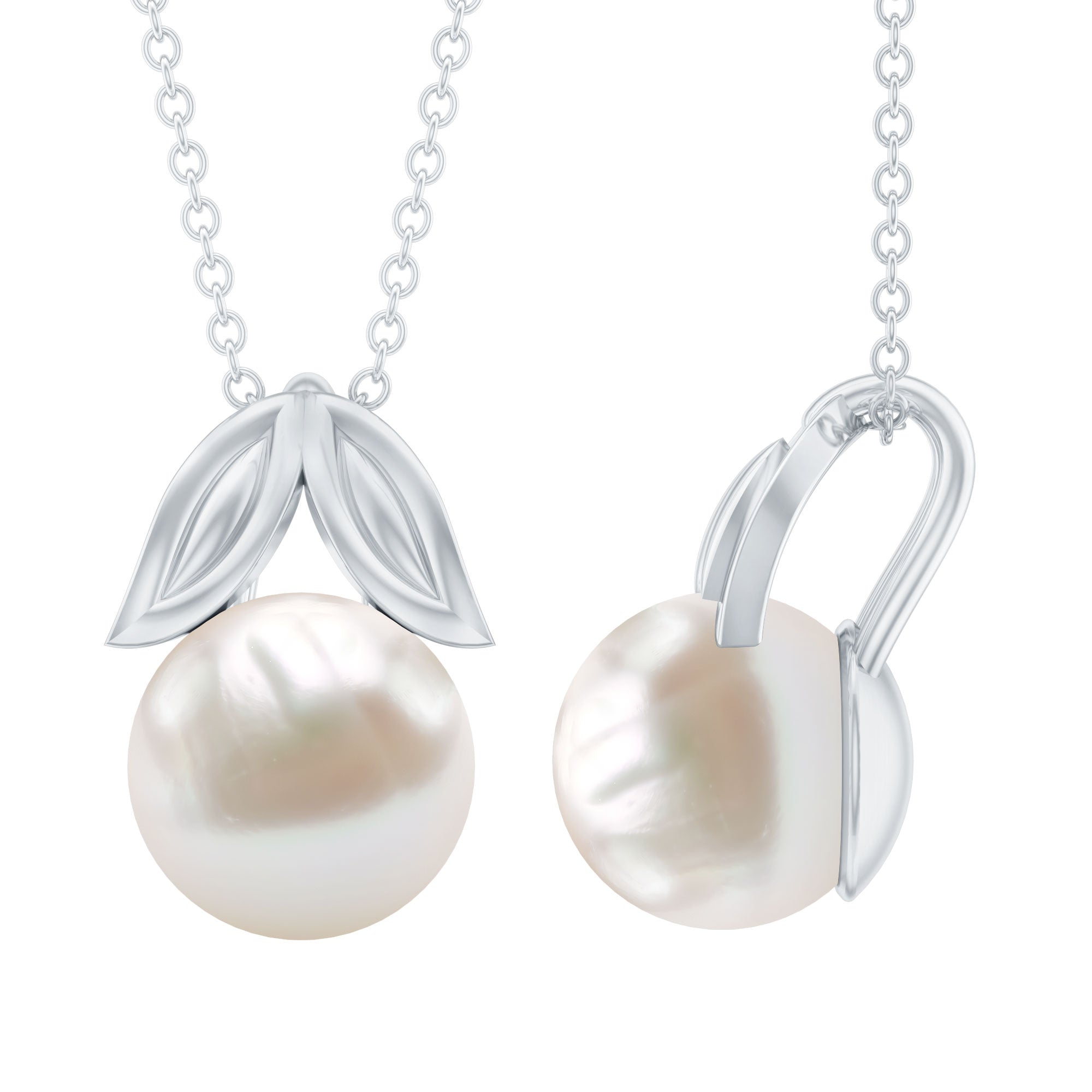 Freshwater Pearl Solitaire Pendant with Leaf