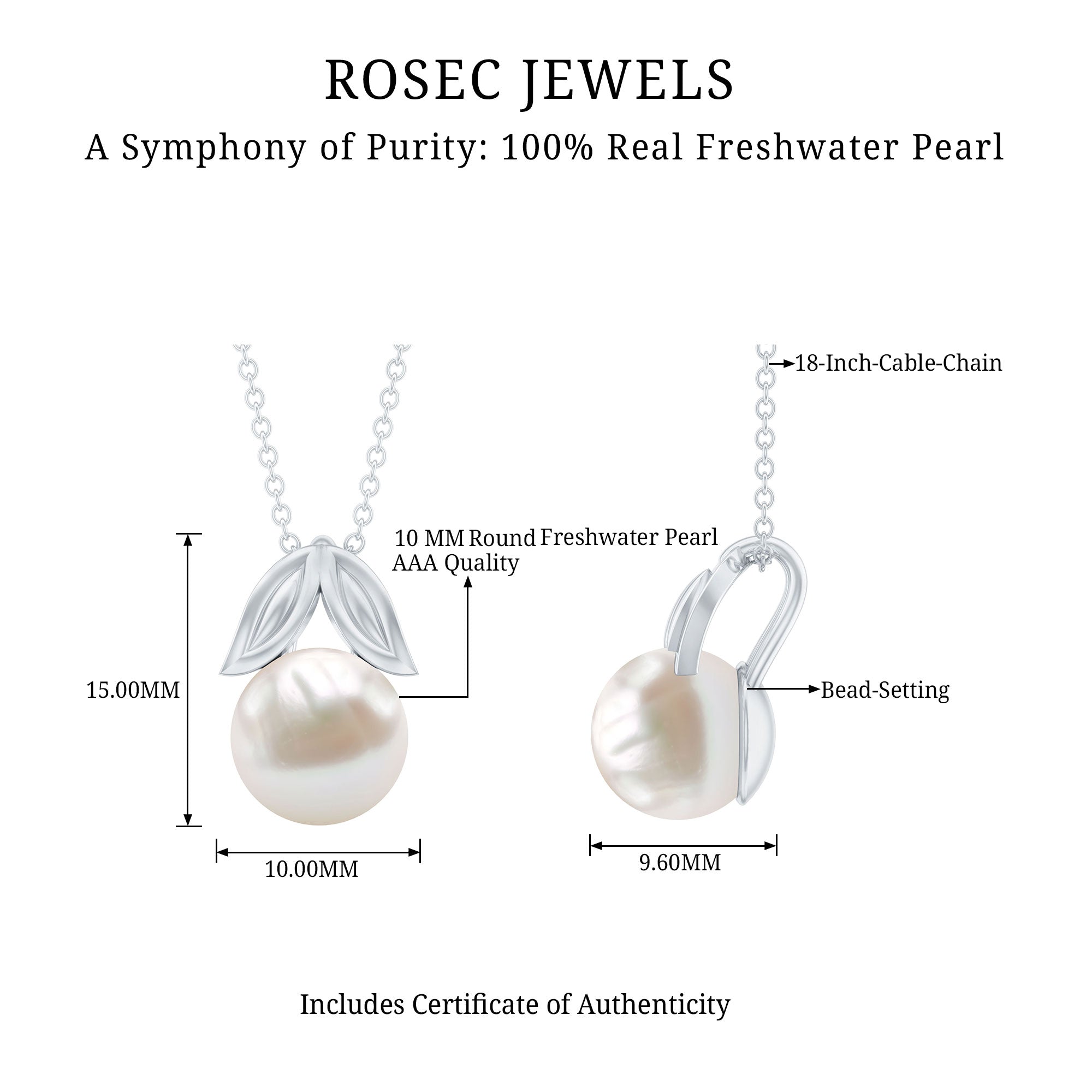 Freshwater Pearl Solitaire Pendant with Leaf