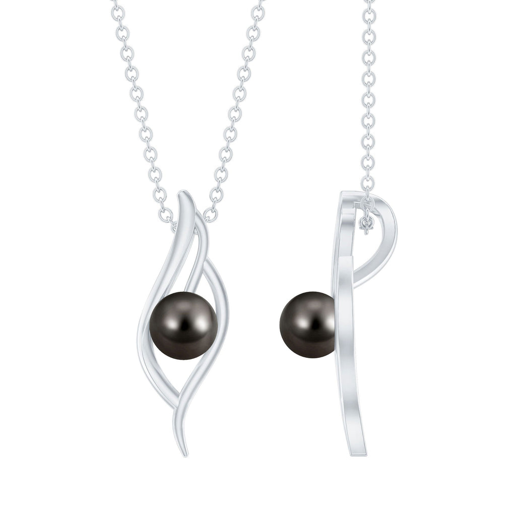 8 Carat Solitaire Black Pearl Leaf Pendant Necklace