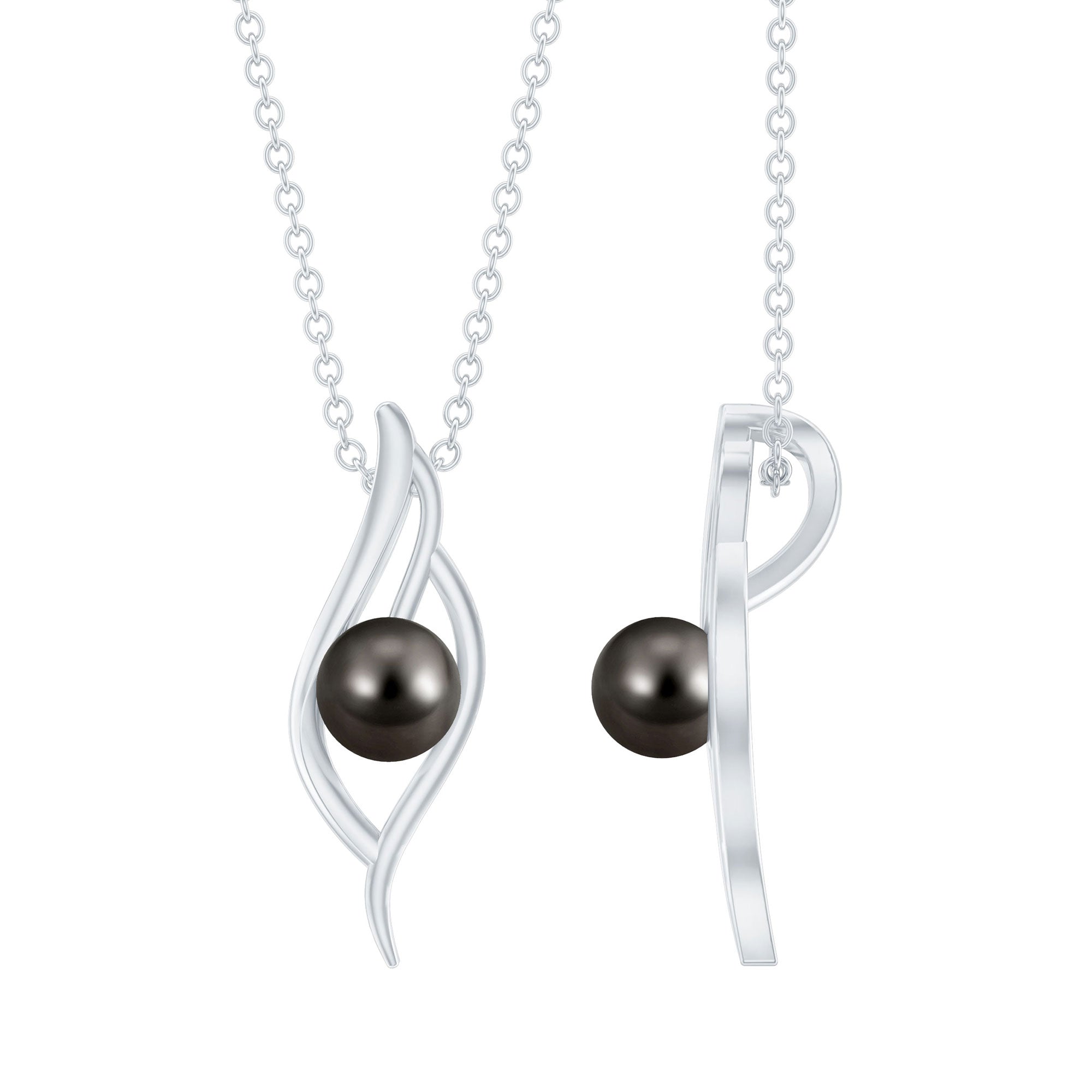 8 Carat Solitaire Black Pearl Leaf Pendant Necklace
