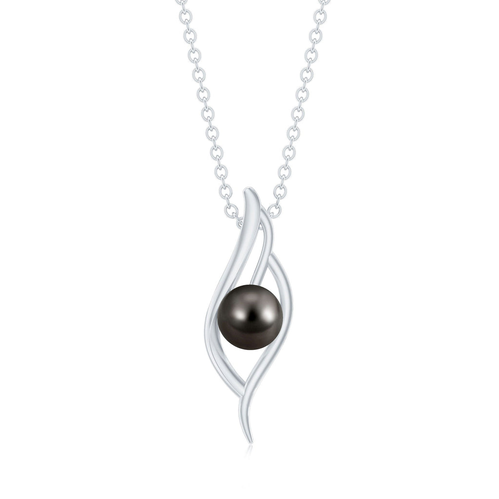 8 Carat Solitaire Black Pearl Leaf Pendant Necklace