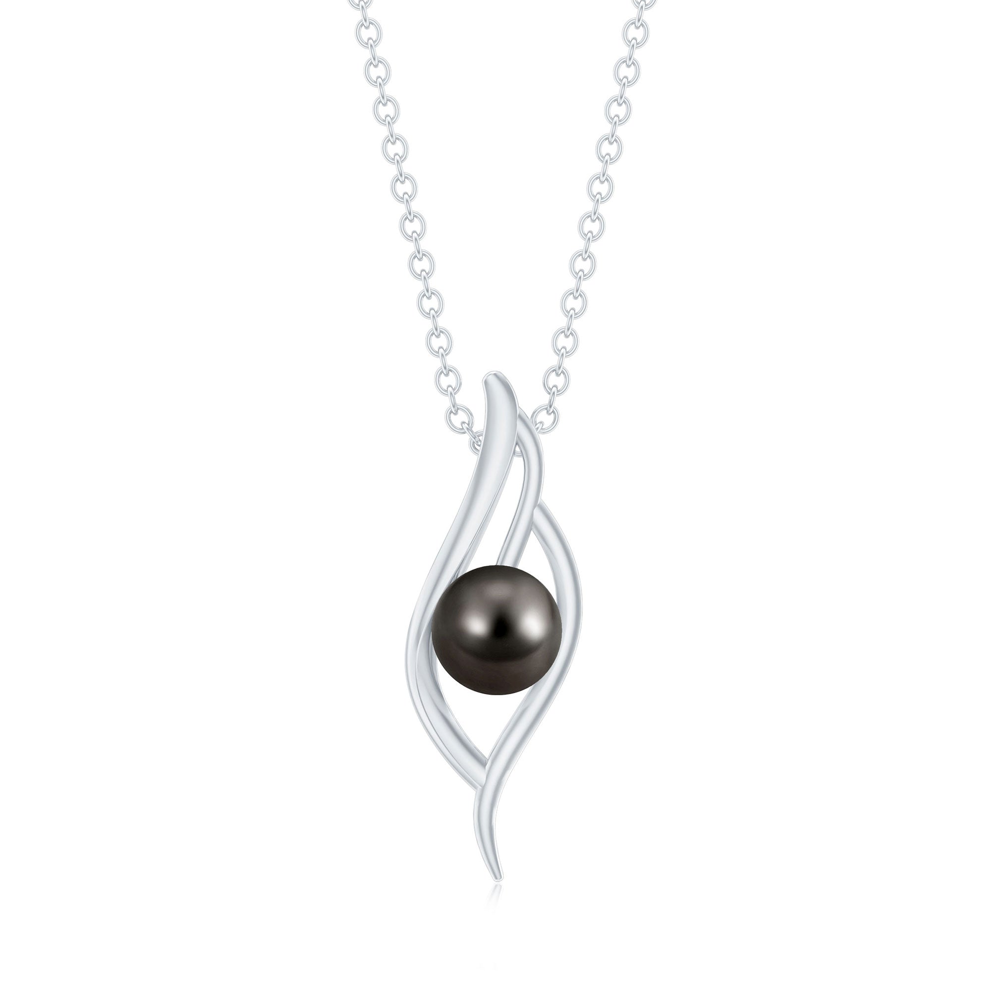 8 Carat Solitaire Black Pearl Leaf Pendant Necklace