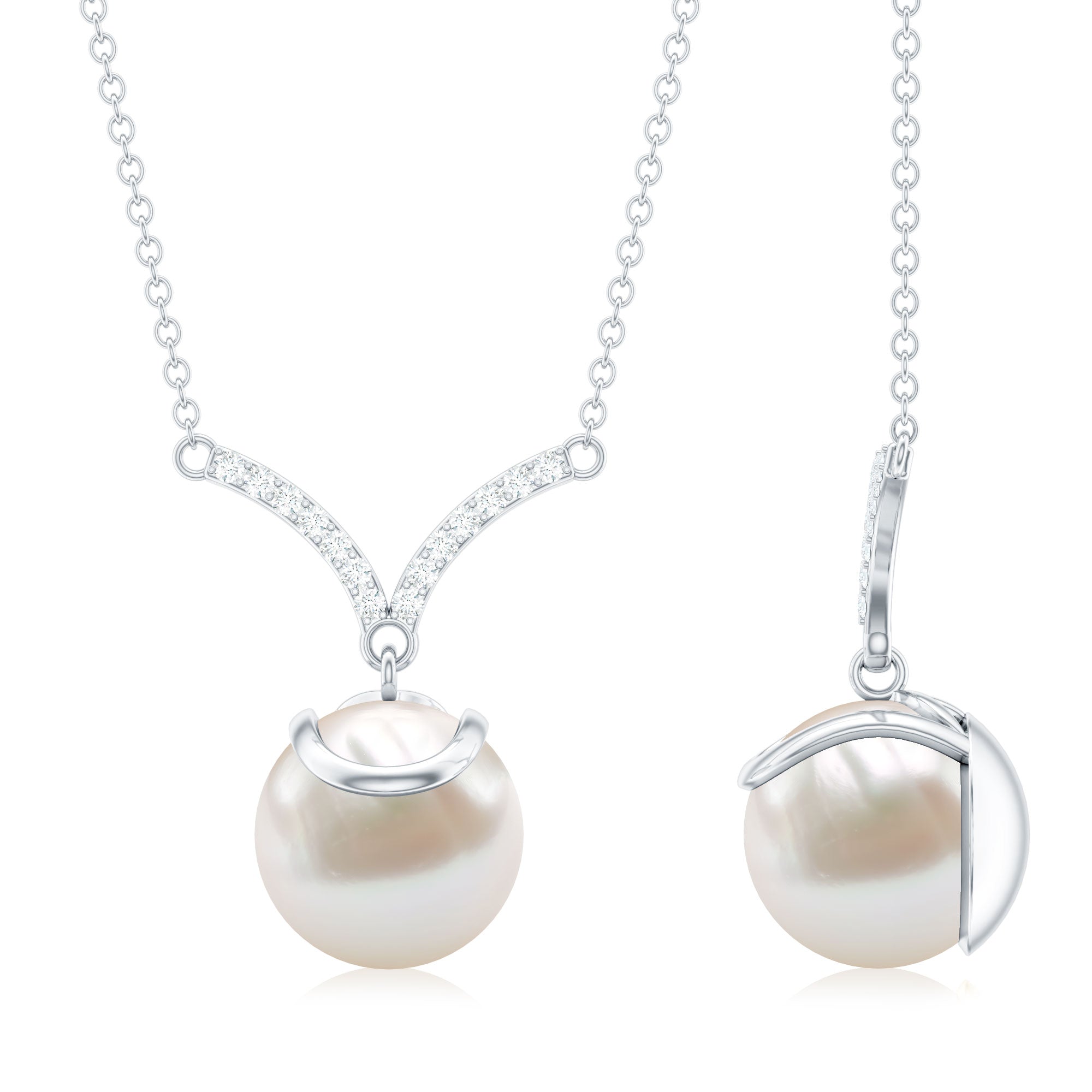 Real Freshwater Pearl Drop Necklace with Diamond
