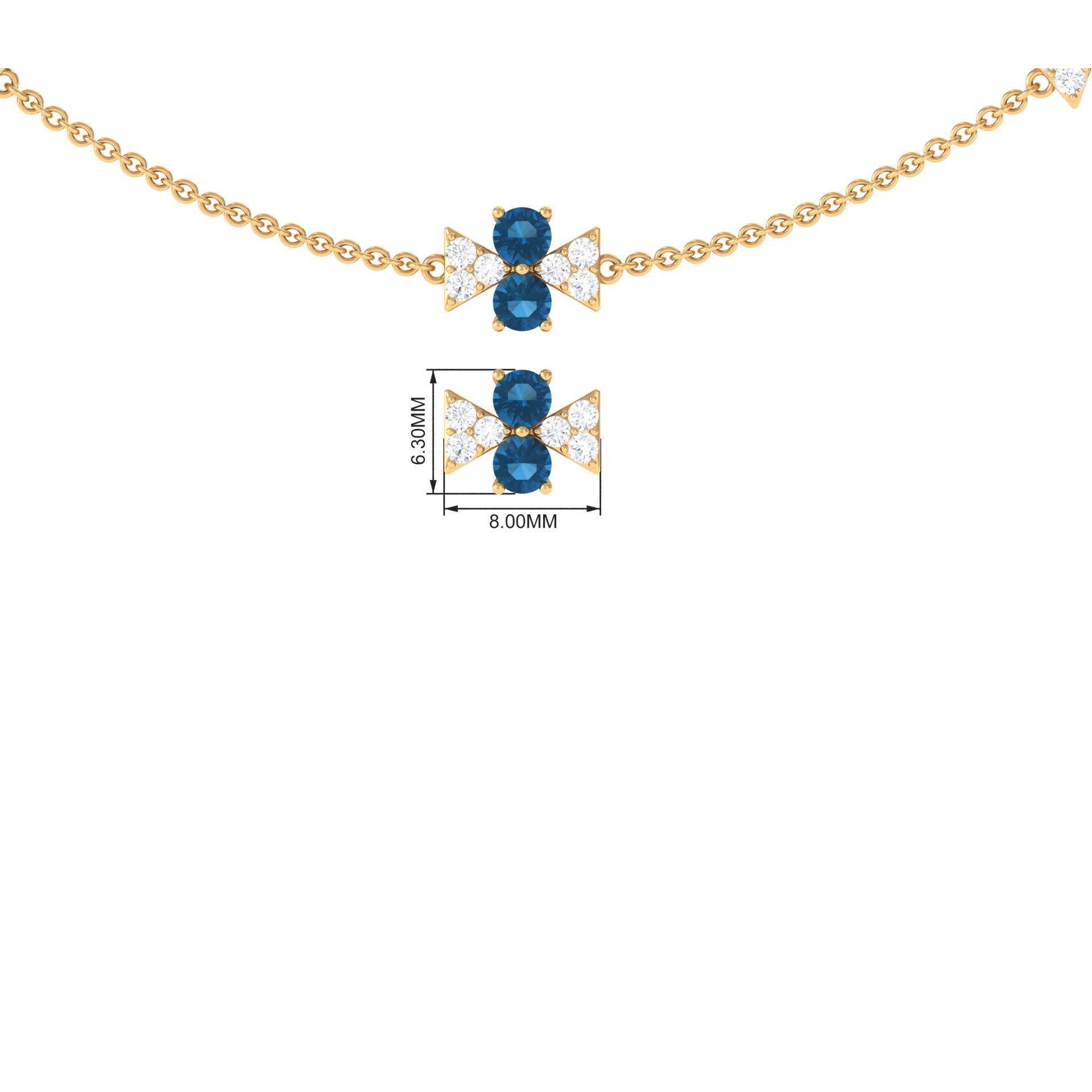 London Blue Topaz Station Chain Necklace with Moissanite
