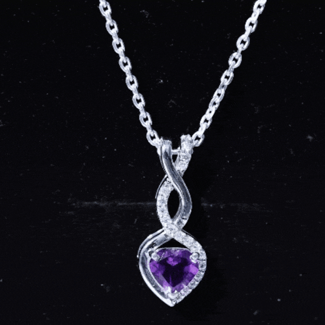 Certified 2 Carat Amethyst Infinity Heart Necklace with Silver Chain