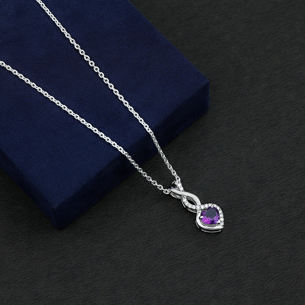 Certified 2 Carat Amethyst Infinity Heart Necklace with Silver Chain