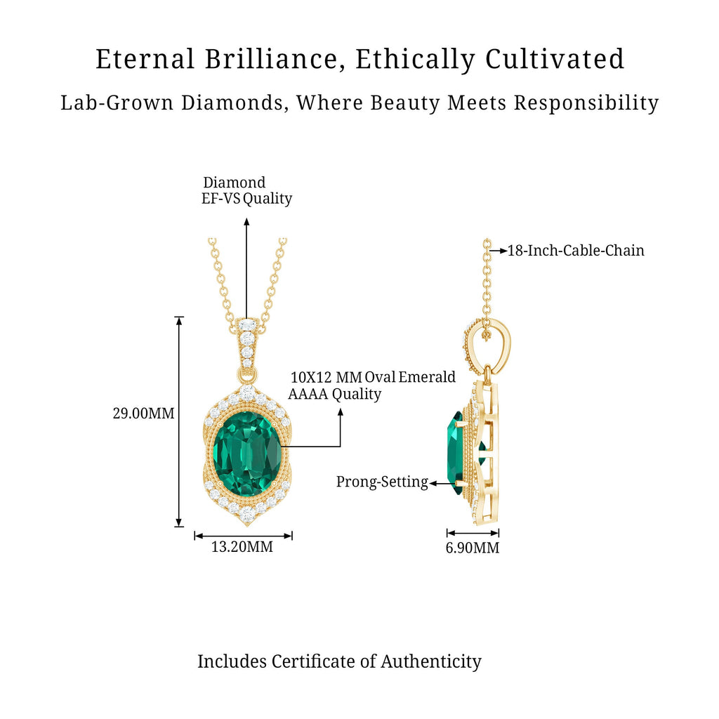 Art Deco Style 5 Carat Lab Grown Emerald Pendant Necklace with Diamond