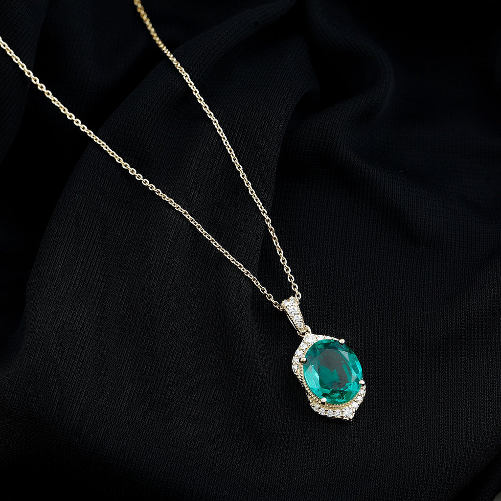 Art Deco Style 5 Carat Lab Grown Emerald Pendant Necklace with Diamond