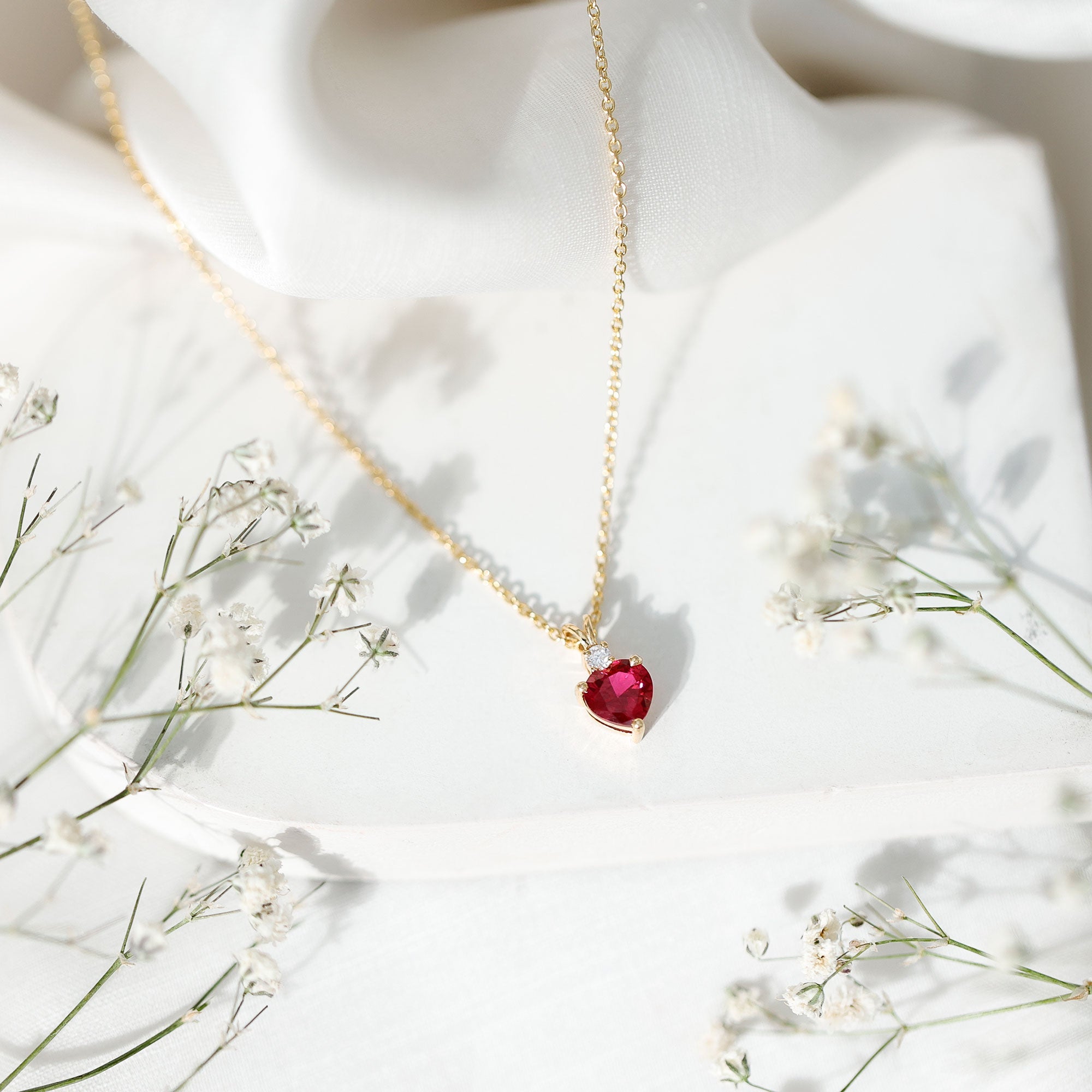 0.9 Carat Certified Lab Grown Ruby Heart Necklace with Diamond