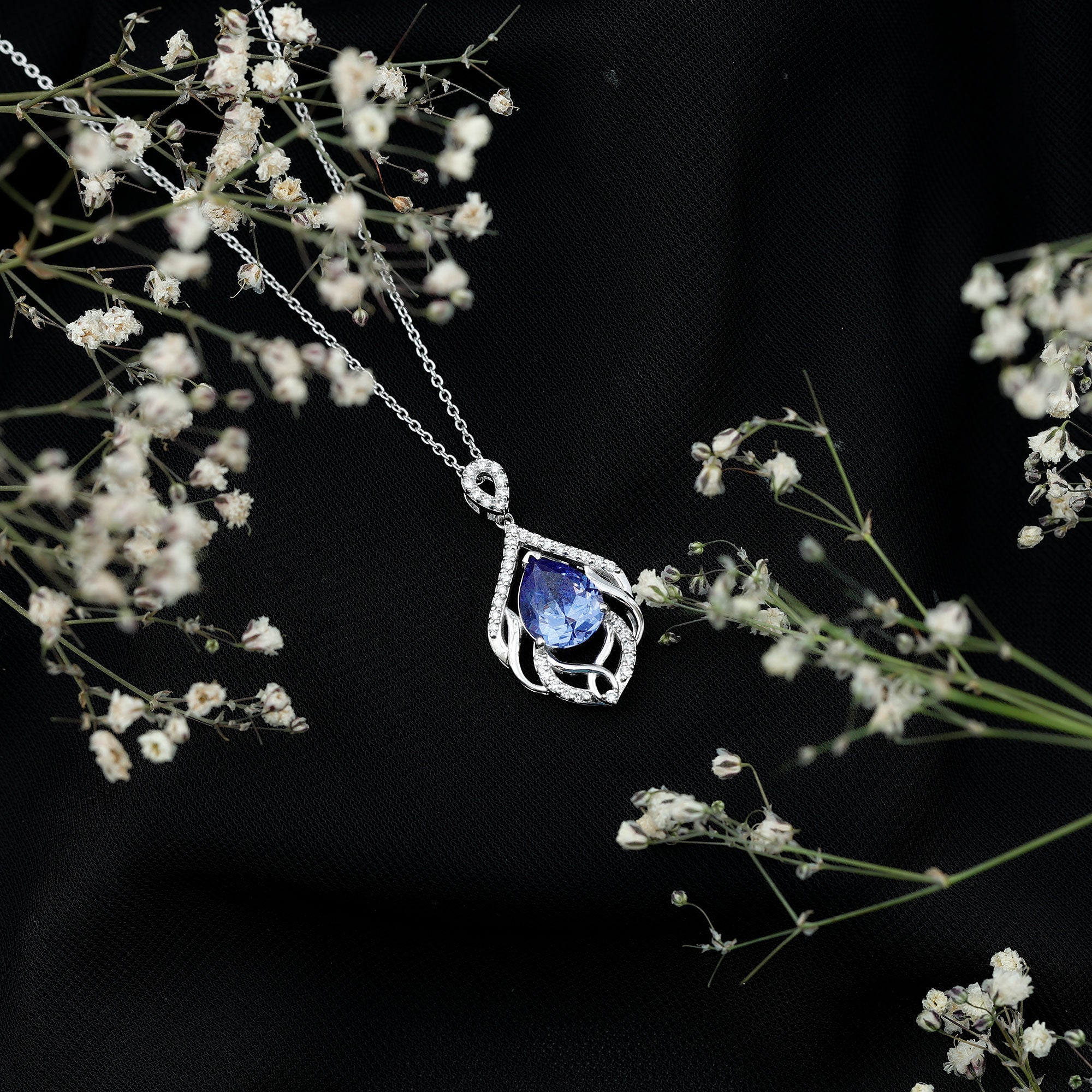 Certified Lab Grown Blue Sapphire Designer Necklace with Diamond Accent