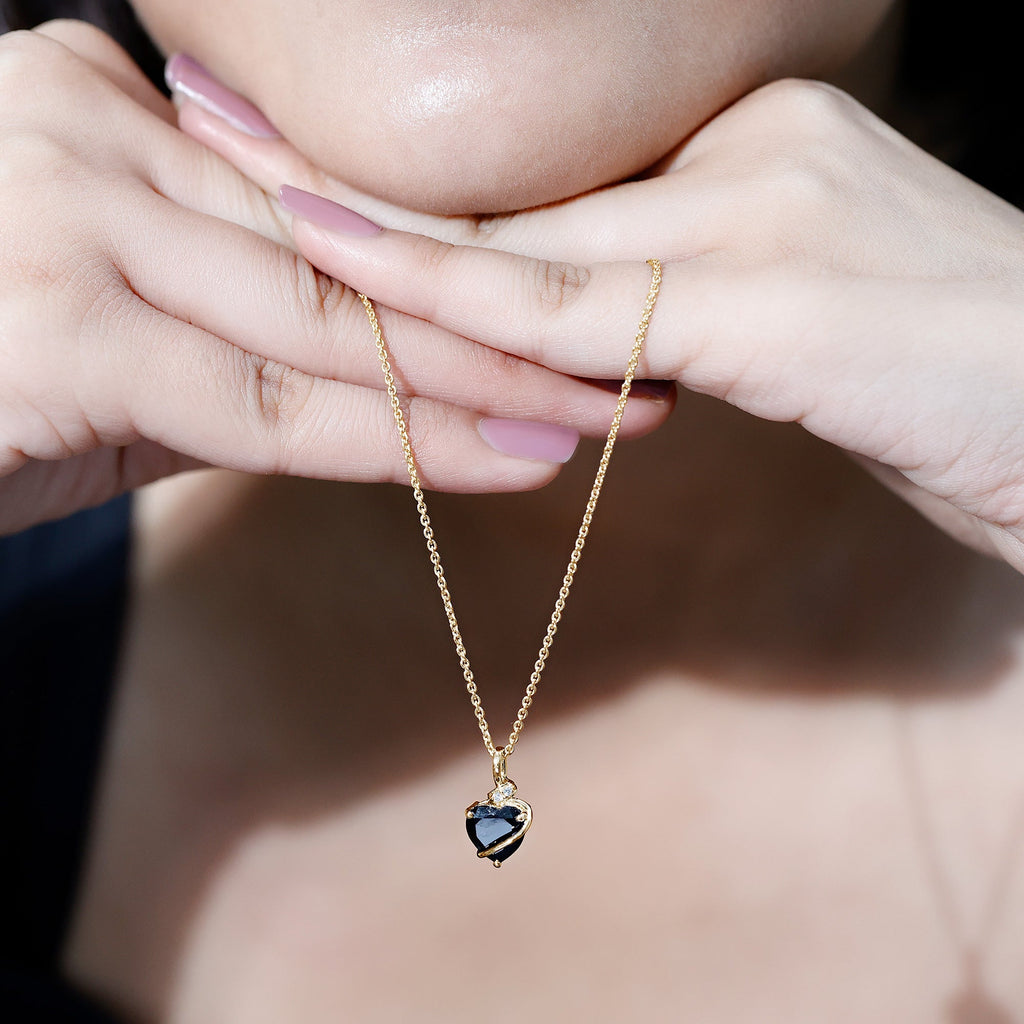 Certified 8 MM Lab Grown Black Diamond Heart Necklace