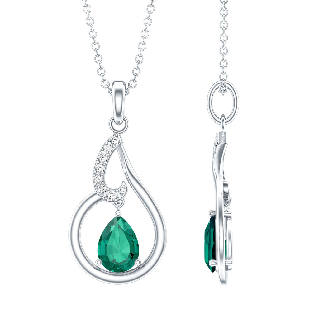 Certified 0.7 Carat Lab Grown Emerald Teardrop Necklace with Chain
