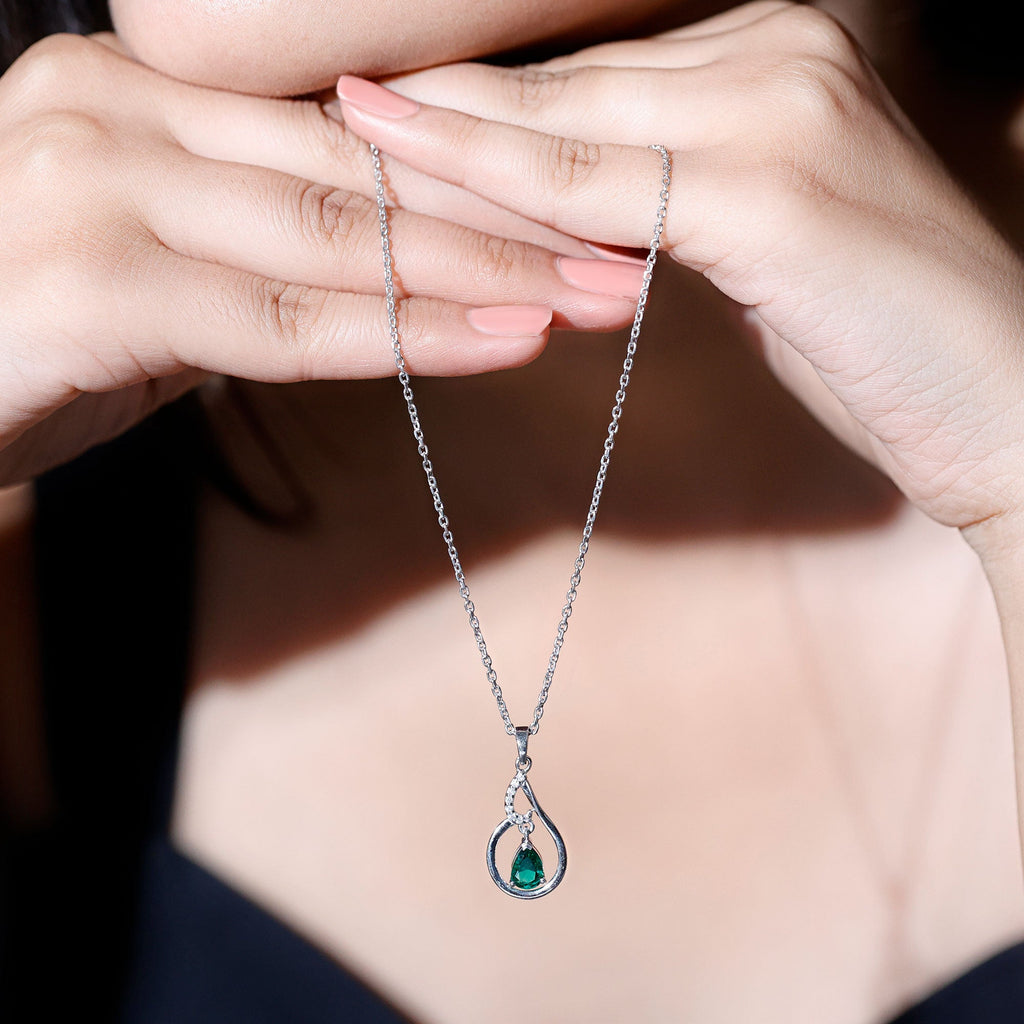 Certified 0.7 Carat Lab Grown Emerald Teardrop Necklace with Chain