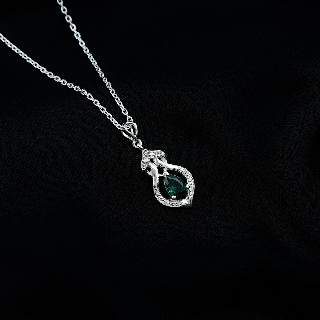 Vintage Inspired 0.7 Carat Lab Grown Emerald Pendant Necklace with Silver Chain