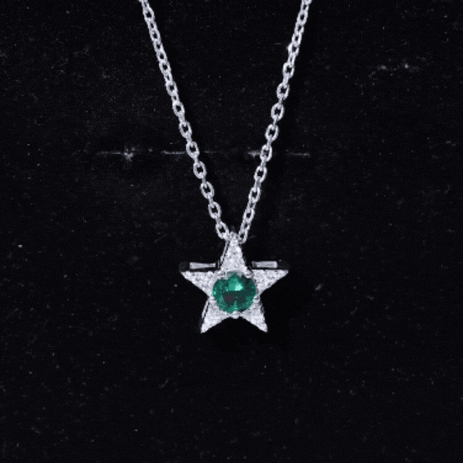 Sterling Silver 0.8 Carat Lab Grown Emerald Star Necklace with Silver Chain