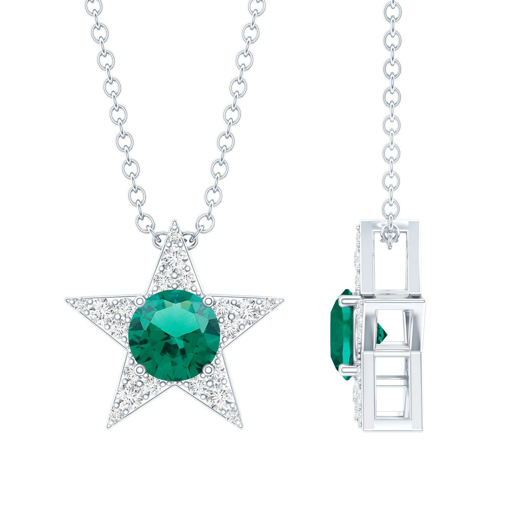 Sterling Silver 0.8 Carat Lab Grown Emerald Star Necklace with Silver Chain