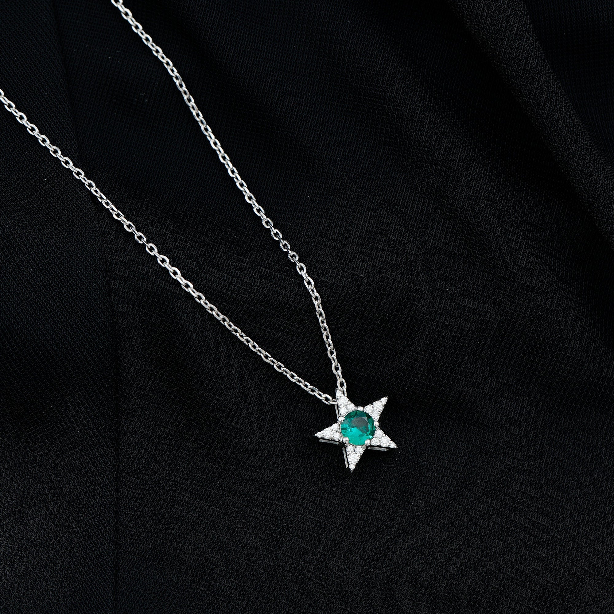 Sterling Silver 0.8 Carat Lab Grown Emerald Star Necklace with Silver Chain